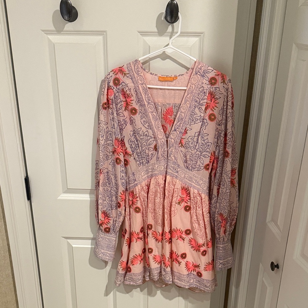 Oliphant Pink and Blue Embroidered Dress